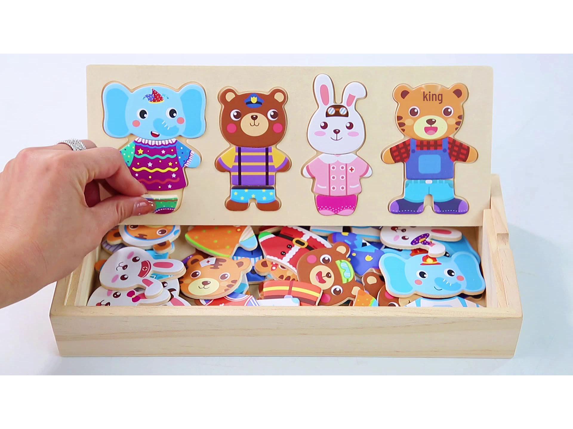 

Деревянный пазл «Одень мишку» для детей - Пазл для смены одежды