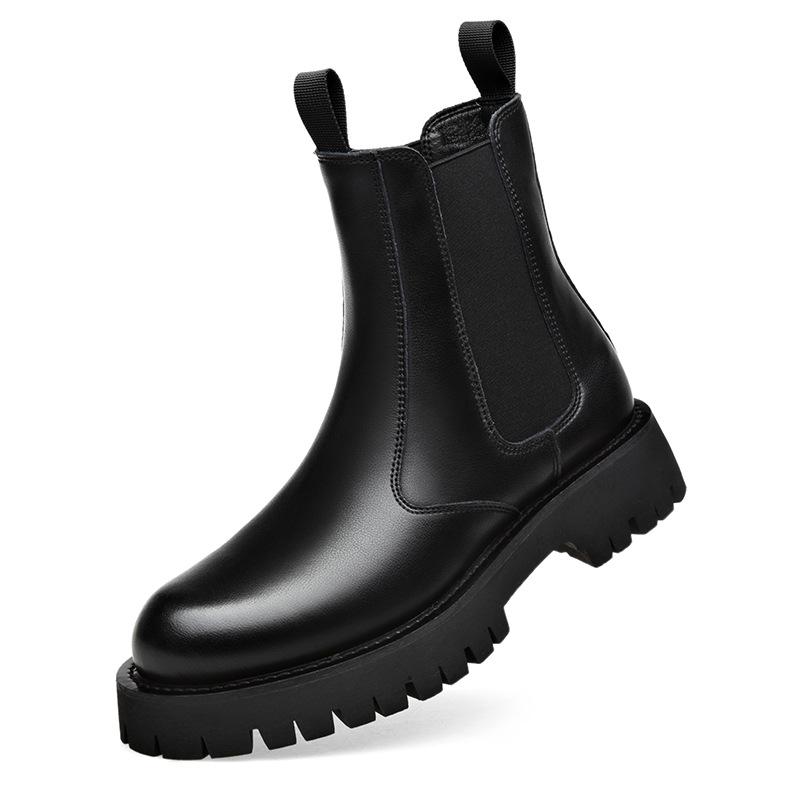Trendy Men's Elastic Sock-Fit Chunky Sole Boots, Round Toe High-Top Martin Style, Inspired by Xiaohongshu Live Broadcast.