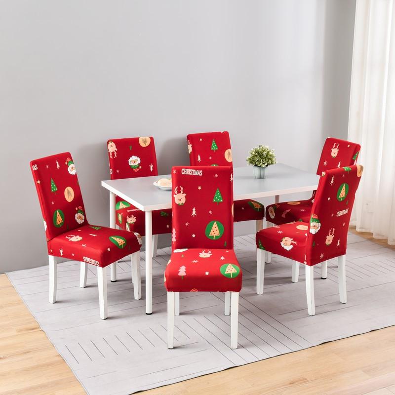 1/2/4/6Pcs Christmas Elastic Chair Cover For Dining Room Santa Claus Xmas Kitchen Home Decorative Spandex Slipcovers Seat Covers