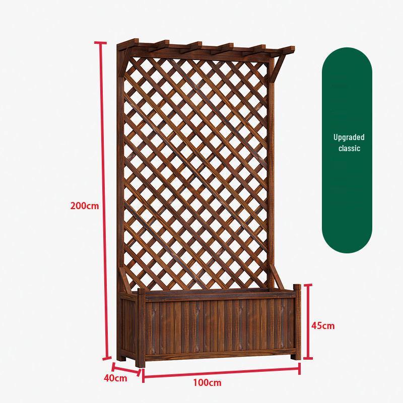 Carbonized Anti-Corrosion Wood Planter Box with Climbing Frame for Outdoor Balcony or Courtyard