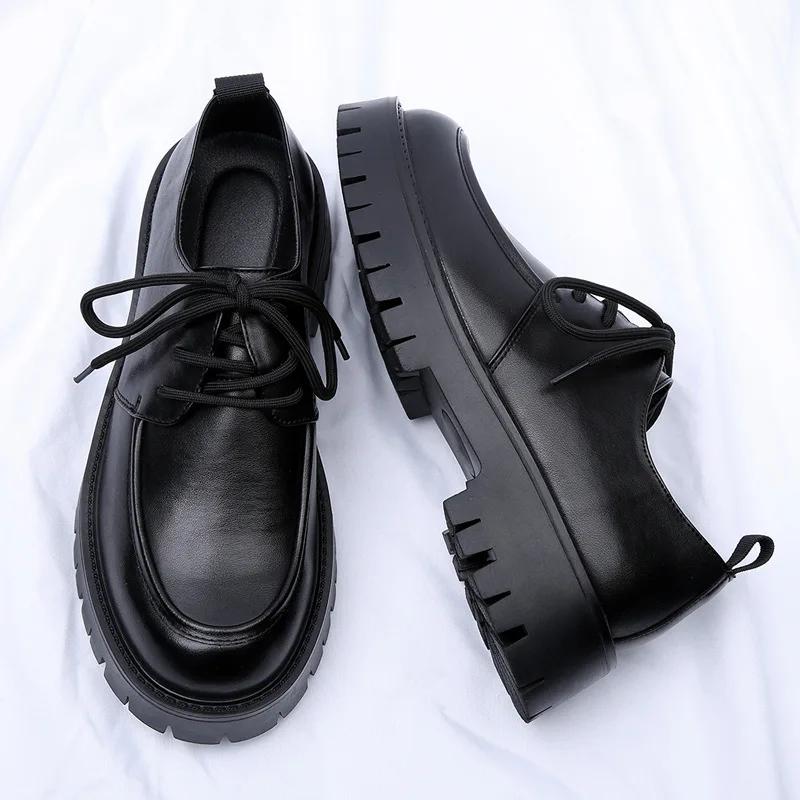 Spring  New Trendy Men's Shoes Breathable Casual Shoes Thick Sole British Business Men's Large Head Leather Genuine Leather