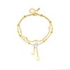 18K Gold Plated Layered Heart Shell Anklet, Dainty Double Chain Love Charm Foot Bracelet for Women, Cute Daily Jewelry