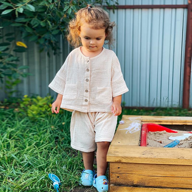 Danish-Style Kids' Summer Pajamas: Cotton Short-Sleeve Shirt & Shorts Set