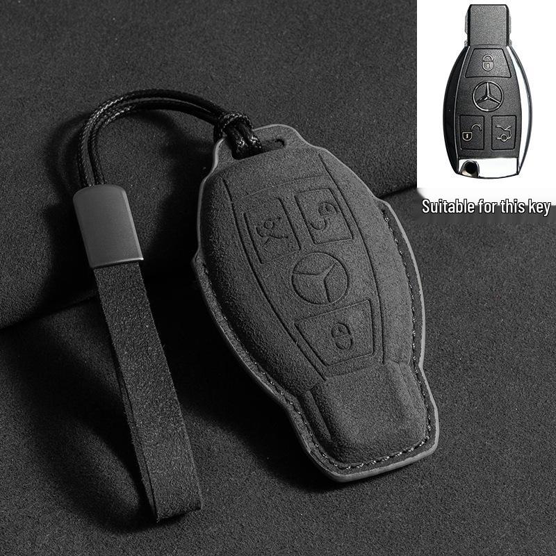 Mercedes Key Case with Alcantara, Compatible with E-Class, S-Class, C-Class, B-Class, GLC, GLB—Full Coverage Protection