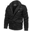 Men's Fleece Lined Cargo Jacket Stand Collar Multi Pocket Zip Up Winter Coat