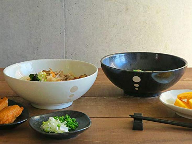 Tableware East Noodle Bowl, Large, Black, Polka Dot, Monotone Series, 1,500cc