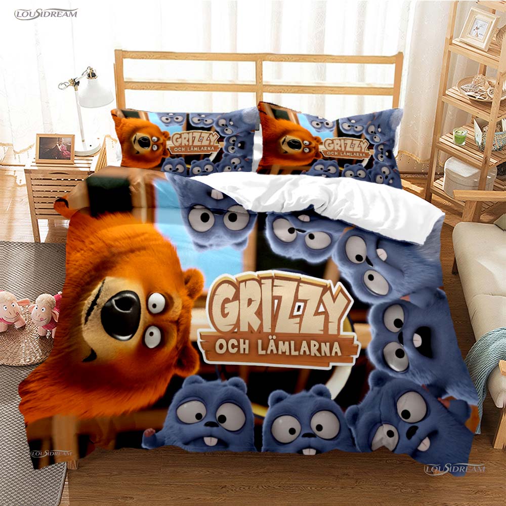Grizzly und die Lemminge Ganzjahres-Bettwäsche-Set mit weichem Bettbezug und Kissenbezügen, erhältlich in den Größen Einzel-/Doppel-/Queen-/Kingsize.