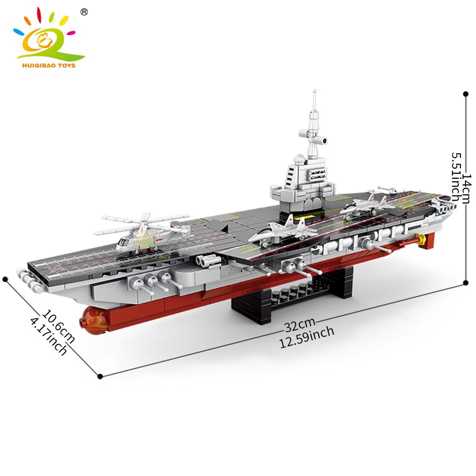 HUIQIBAO 562pcs 8in1 Military Ship Aircraft Cruiser Building Blocks Army Weapon Warship Truck Bricks City Toy for Children Gift