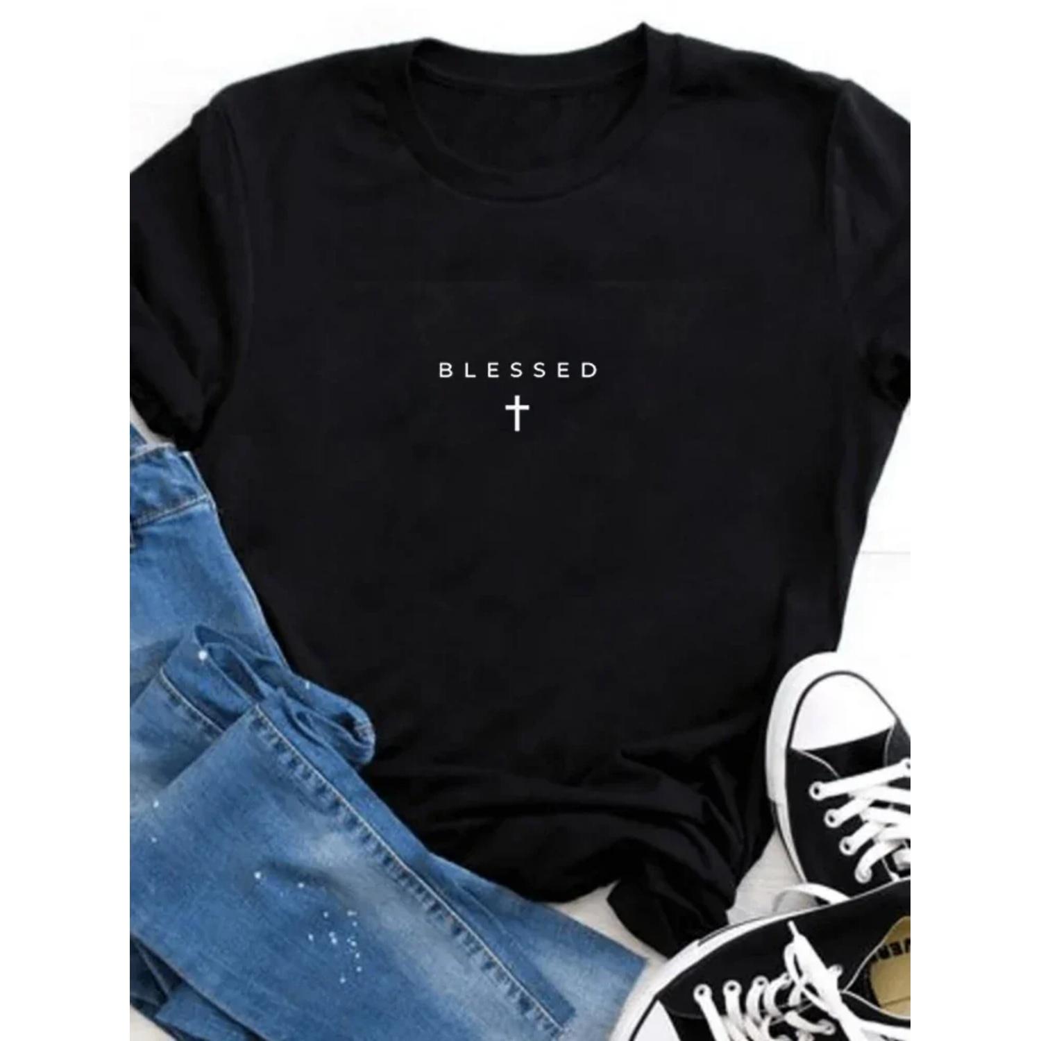 

Blessed Christianity Women s T-shirt Short Sleeve Tees Women New Style Women s T shirt Tee Tops Fashion Clothing XXXXXL чорний