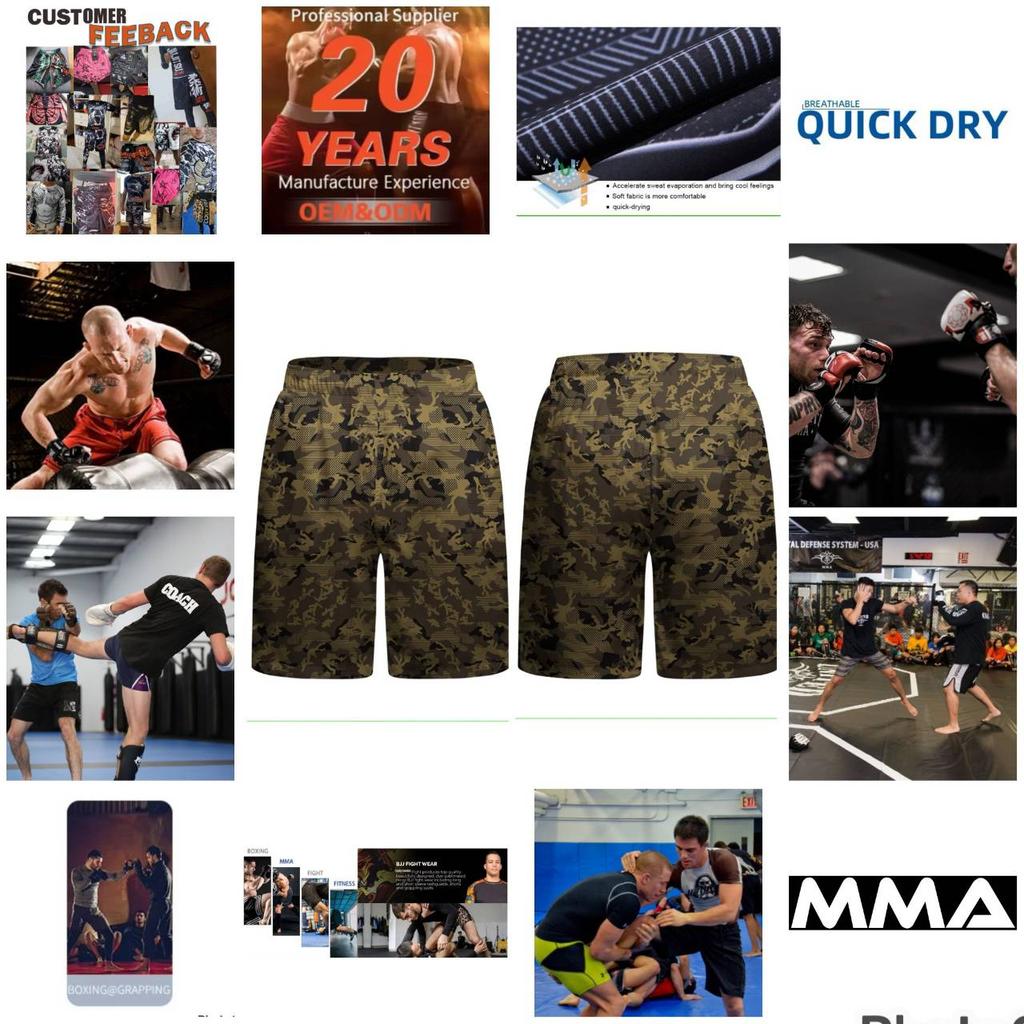 Camouflage MMA Muay Thai Kickboxing Boxing Shorts Sports Unisex Men Women Fitness Workout Quick Dry Print Elastic Waist Gym Fitness Training