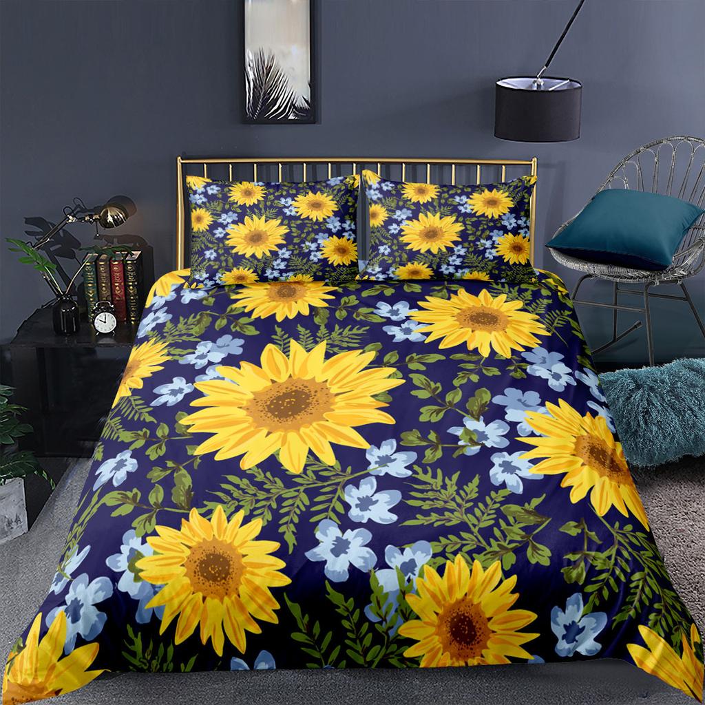 3D-Sonnenblumen-Serie Home-Bettwäsche-Set, Bettbezug und Kissenbezug, Australien/EU/US, Einzel-/Doppelbett, Full-Size-Heimdekoration