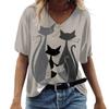 T-Shirt Frühling Sommer Damen Lässig Kurzarm V-Ausschnitt Katze 3D Gedrucktes Top Quelle