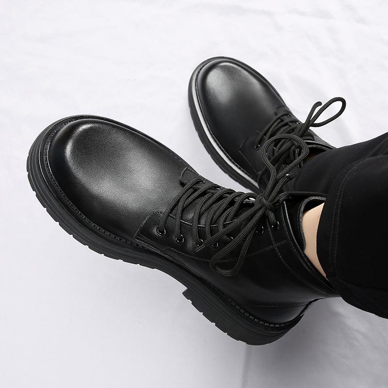 Stiefel mit dickem Boden Mittelhohe Lederstiefel Herrenmode Motorrad-Ankle Boots Wasserdichte Lederstiefel Schnürstiefel Plateau-Stiefel