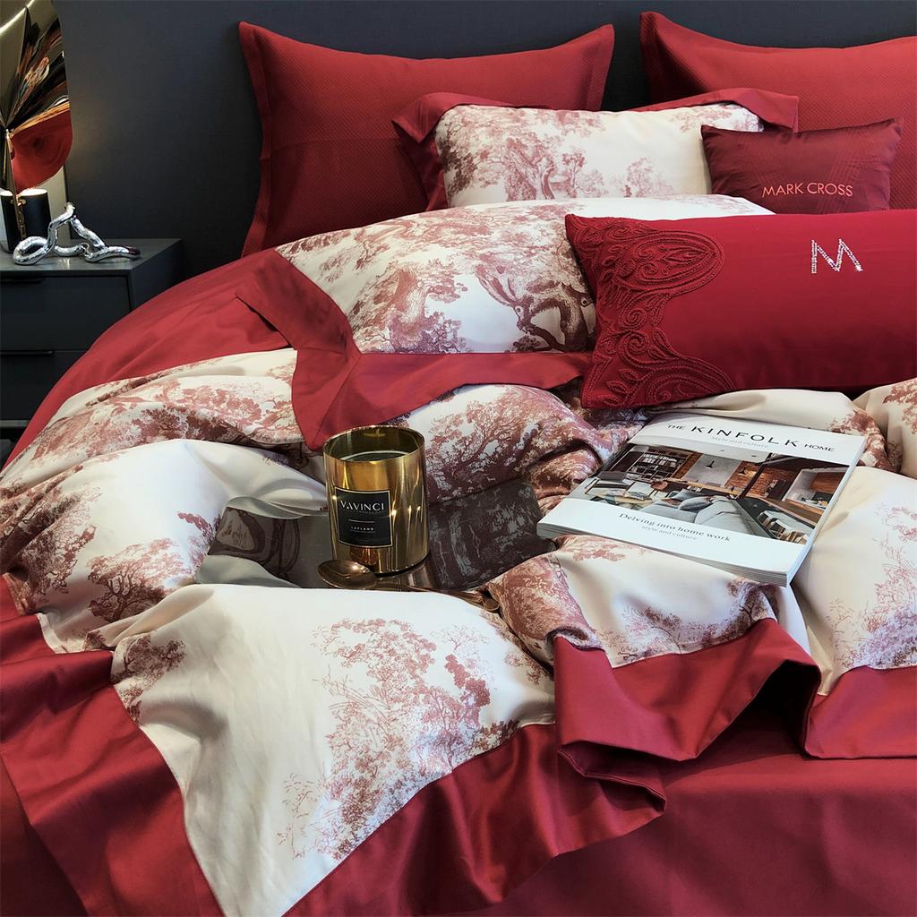 100 cotton wedding four piece set printed dowry bedding flower sea