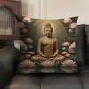 Buddha Statue And Lotus Cushion Cover Natural Linen Organic Fabric Double-Sided Printing Sofa Home Decor Gift Pillow Case