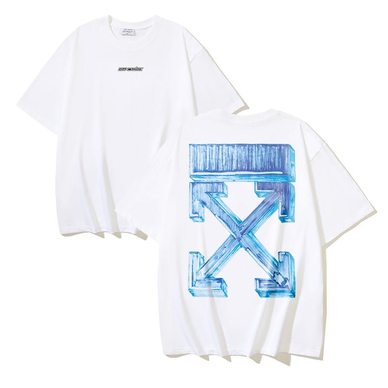 Off-White Wiosna/Lato 2025 Nowe OW Wzór Strzałki Graffiti 3D Bluza z Okrągłym Dekoltem z Krótkim Rękawem Męska i Damska
