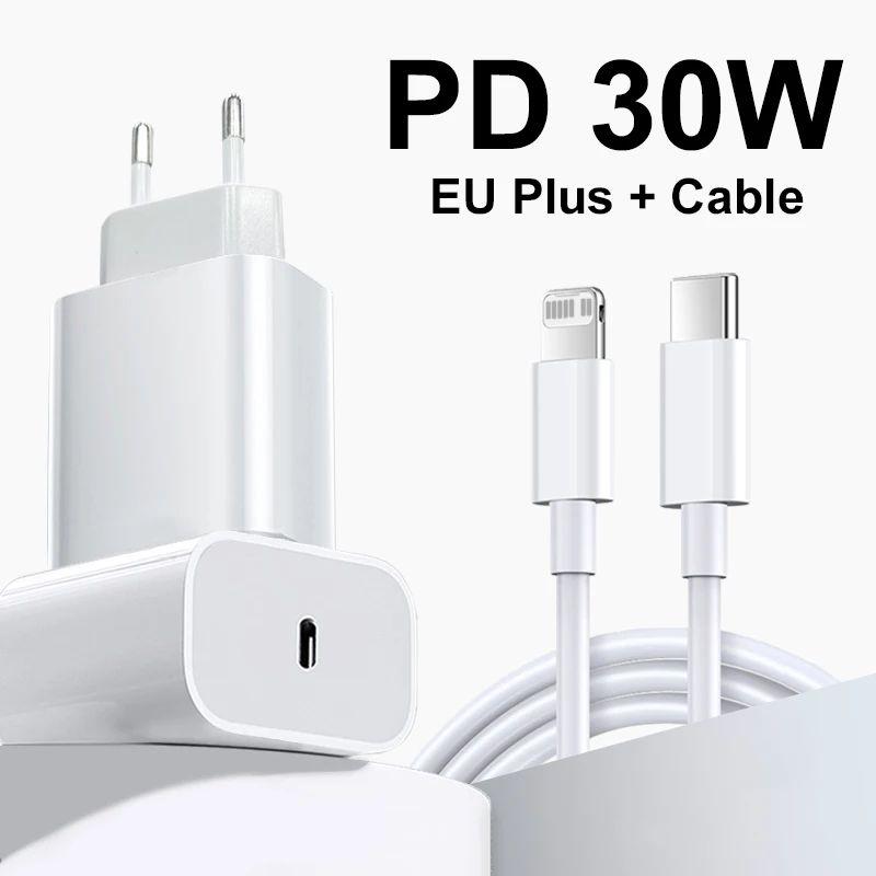 

Зарядний пристрій Apple PD 30W USB Type-C для iPhone 15 13 12 11 14 16 Pro Max Plus XR X iPad Швидкий зарядний пристрій Адаптер Кабель для швидкої зарядки EU Charger and cable