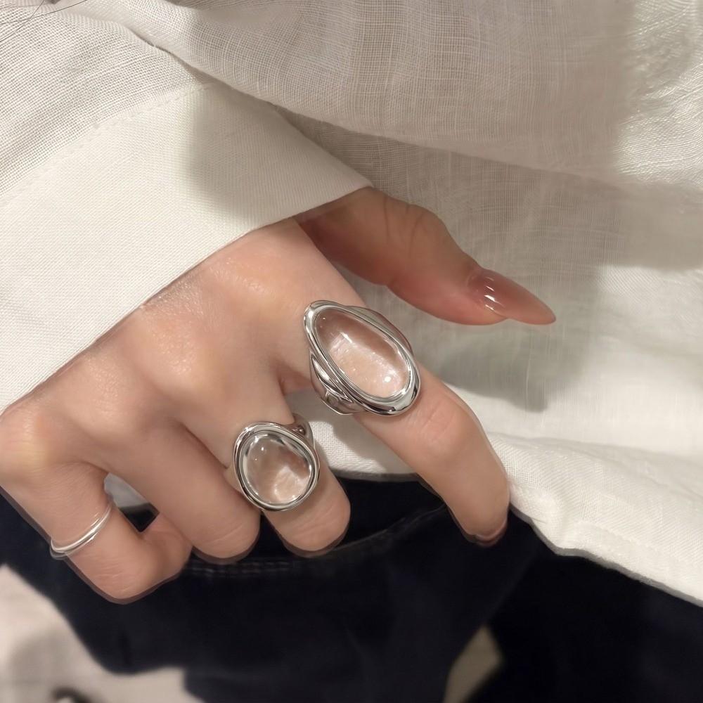 Silver Color Water Drop Ring Adjustable Minimalist Ring Elegant Transparent Crystal Rings Jewelry