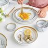 European Marble Pattern Gold Rim Ceramic Deep Plate