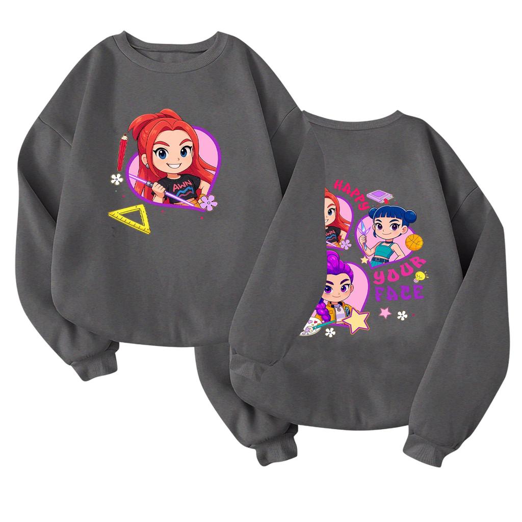 Children's Fashionable Lightweight Long-sleeved Round Neck Pullover With Pockets Printed Pullover