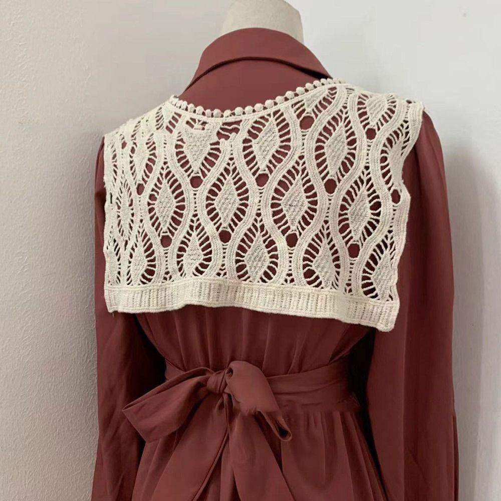 

New Solid Color Knitted Shawl Lace Tie Blouse Shoulders Detachable Collar Keep Warm Wool Shawl Unisex