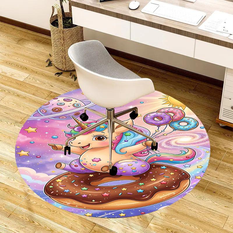 1PC Unicorn Donut Non-Slip Floor Round Carpet, Office, Family, Bedroom, Large Area Rug Indoor Rugs,  Durable PolyesterH0338
