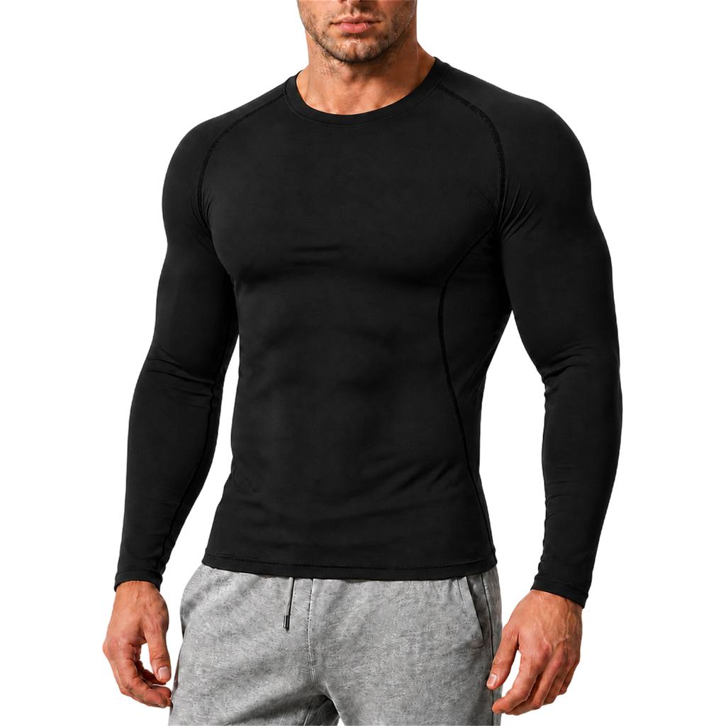 Men's Compression Long Sleeve Shirt Athletic Training Top Quick Dry Breathable High Stretch Base Layer for Running Basketball