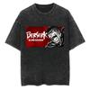 2026 Berserk Guts Anime Print Vintage Washed Adult T Shirt Men Black Distressed Short Sleeve Casual Tees