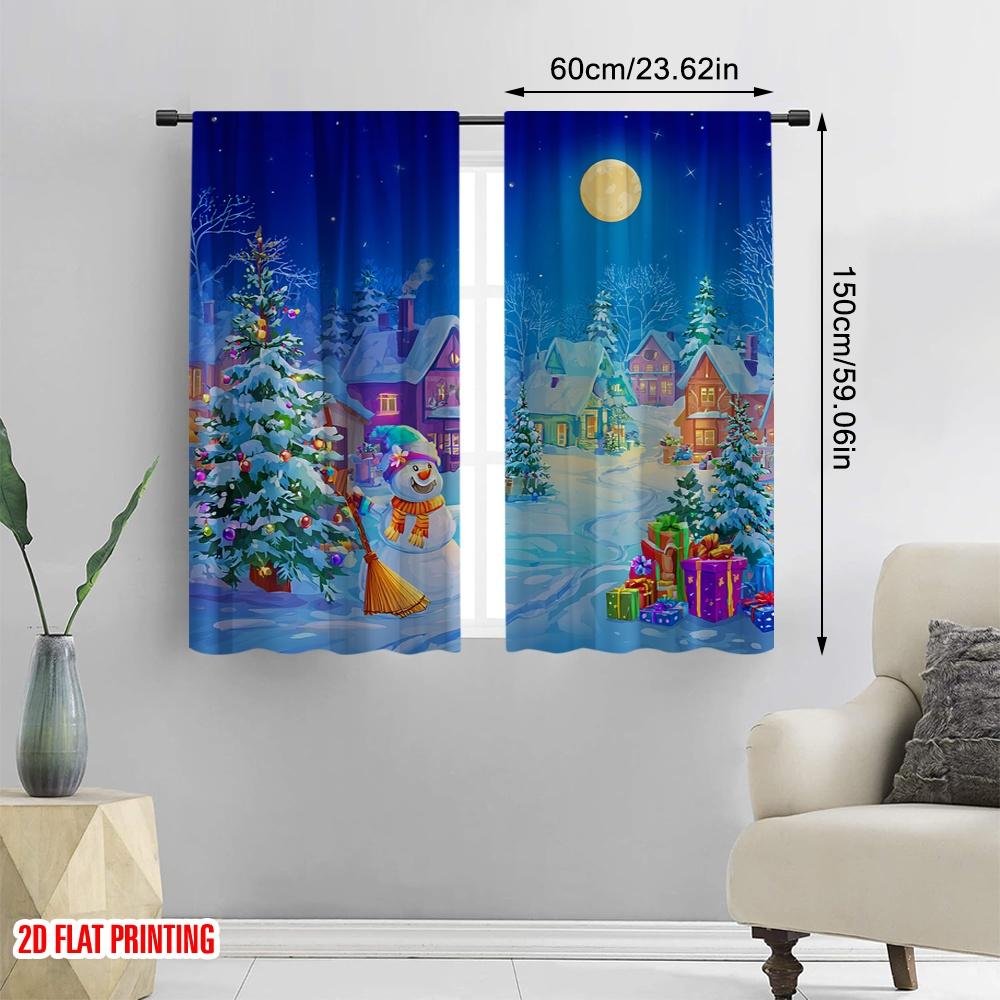 2 Stück, 2D-Flachdruck Beliebte Vorhangpaneele Winter Schneemann Weihnachtsbaum Weihnachtsmann Polyester Einfache Installation (ohne Stange) Wohnkultur