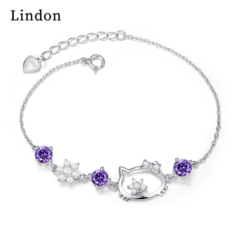 

Женский браслет-цепочка Lindon серебряного цвета с кристаллами фиолетовый