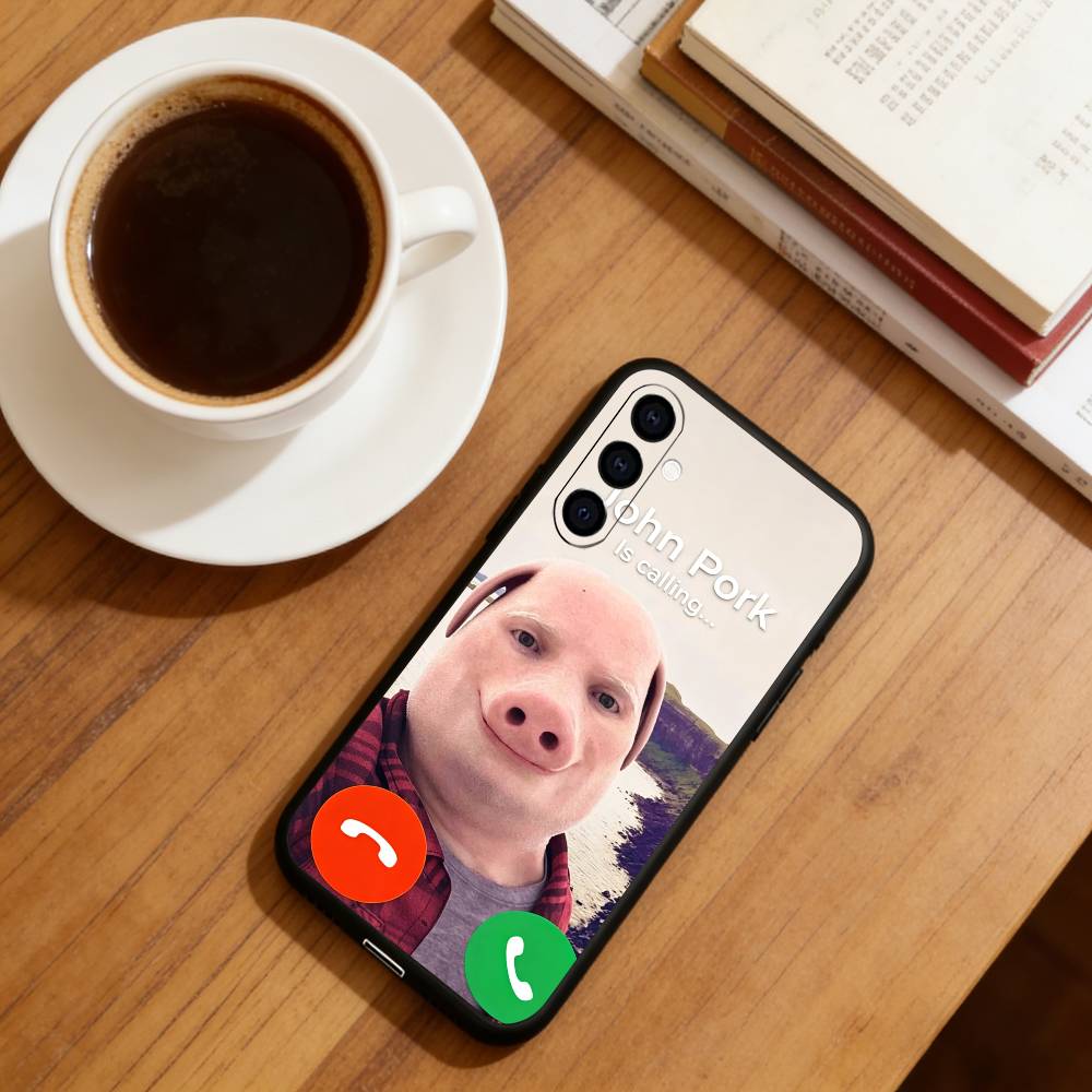 Funny J-John Pork is Calling Phone Case Black Silicone Soft For Samsung Galaxy A73,A72,A71,A70,A53,A52,A51