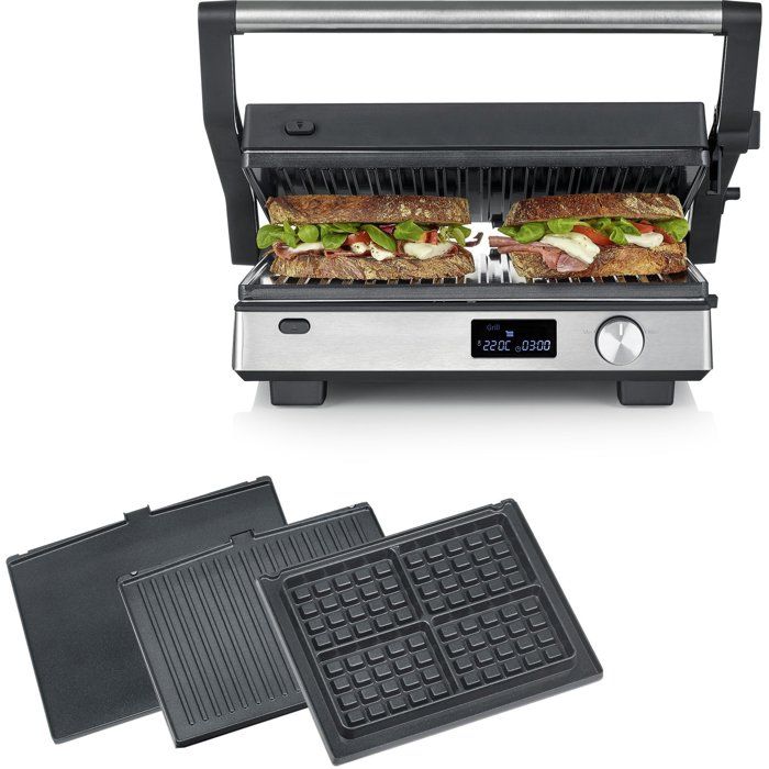 3-in-1 Multifunction Grill - SEVERIN - KG 2380 - 2000 W - 3 Sets of Plates - LED Display - Black / Stainless Steel