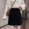 Plus Size High Waist Slimming Woolen A-Line Mini Skirt for Women - Autumn/Winter Korean Style, Versatile Petite Black Skirt.