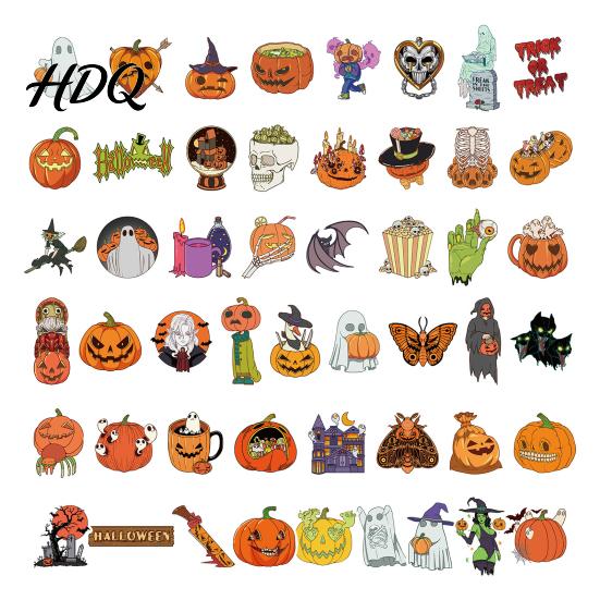 Halloween Party Supplies 50 Pcs Stickers Gothic Style Waterproof Spooky Pumpkin Black