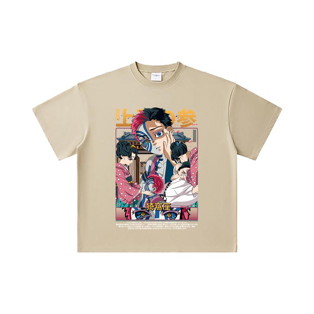 260 GSM Double Yarn 32 Count 100% Cotton Demon Slayer V25 Akaza Print Unisex Heavy Cotton T Shirt