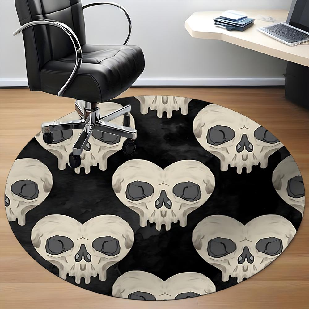 1pc Skull Pattern Office Round Area Rug, Indoor Mat Suitable ForOffice, Under Office Chairs Bedroom Living Room Home Decor, Room Deco u32
