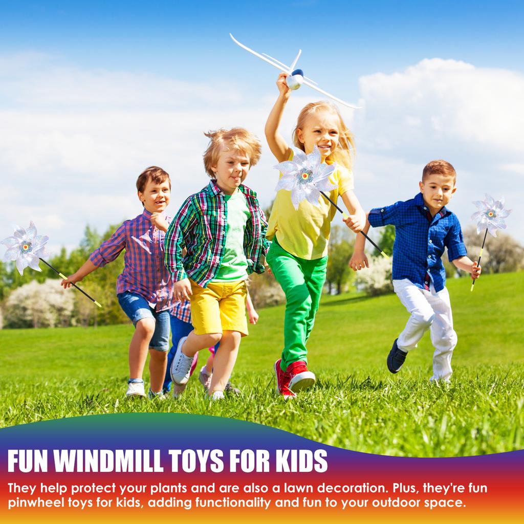 10Pcs Reflective Bird Repellent Windmill Outdoor Rotating Wind Spinner Scare Pigeon Repellent for Garden Lawn Yard Decor