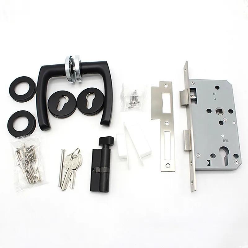 Silent Black Door Handle Set with Pure Copper Cylinder & 304 Stainless Steel Lever Lock