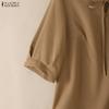 ZANZEA Women Casual Round Neck Solid Color Loose 3/4 Sleeve Blouse