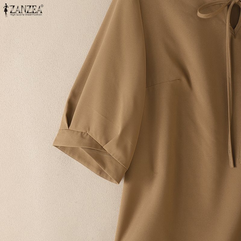 ZANZEA Women Casual Round Neck Solid Color Loose 3/4 Sleeve Blouse