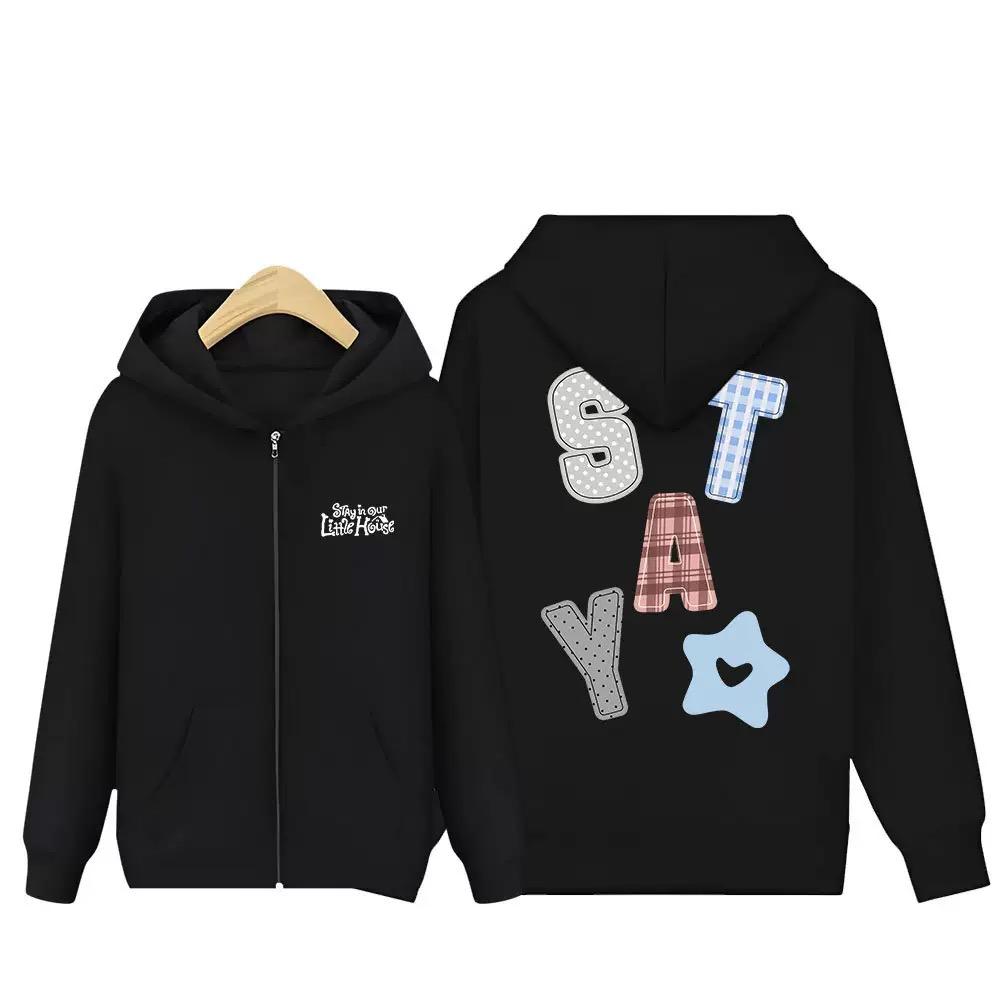 Sweat à capuche STAY Dans Notre Petite Maison Sweat à capuche zippé Mode Kpop Étoile Même Imprimé Lettre Sweat de sport Coton de haute qualité T-shirt épais