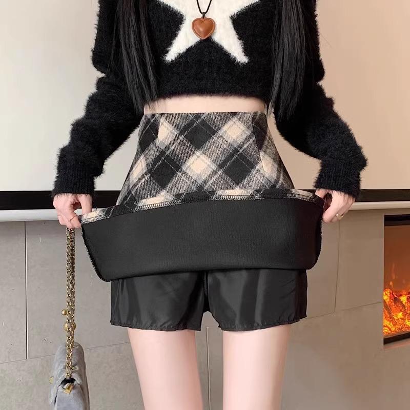 Korean Style Retro Plaid High-Waist Wool A-Line Skirt for Women - 2024 Autumn/Winter Collection