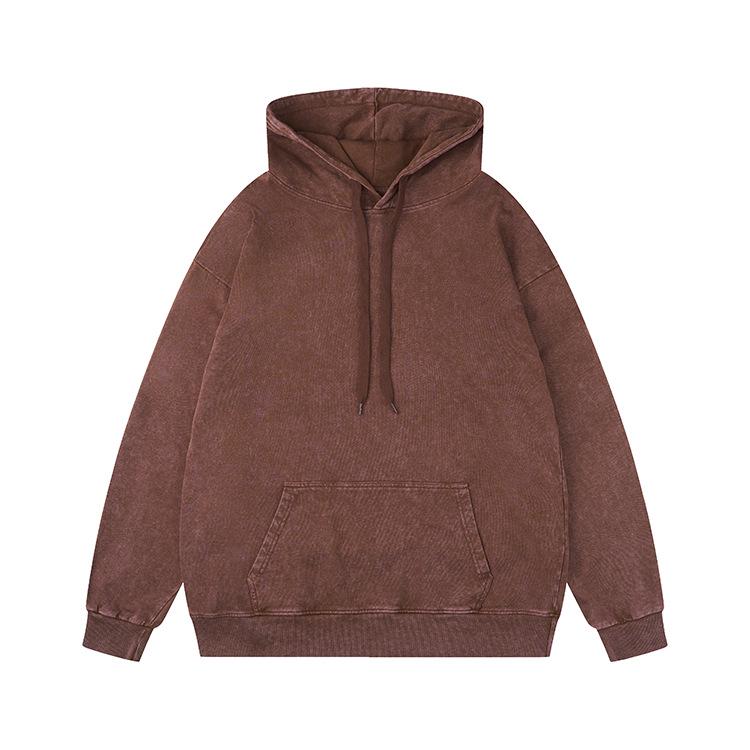 Men's Retro Wash-Faded Cotton Hoodie with Embroidered Logo