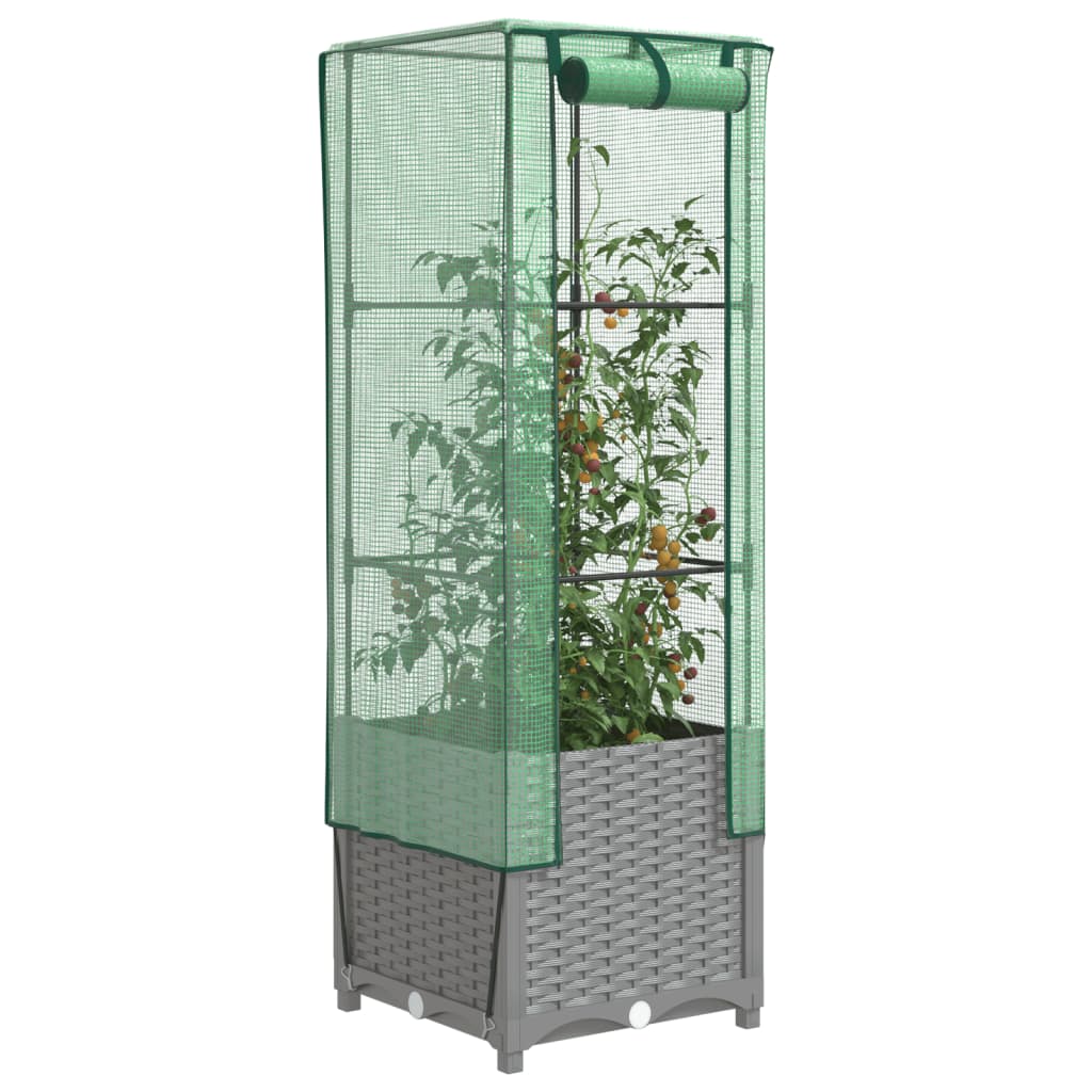 Vidaxl Raised Planter with Greenhouse, Rattan Look, 40X40X139 Cm