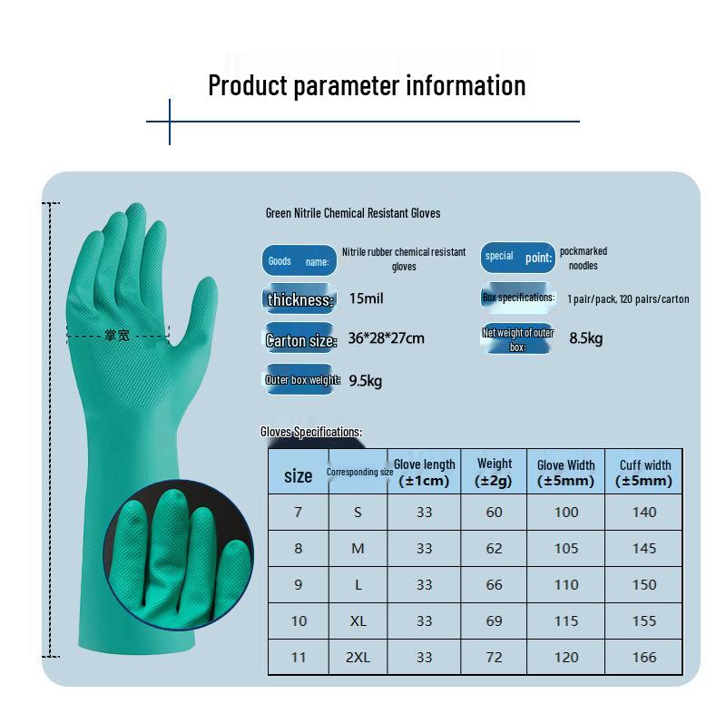 Guanti Industriali Verdi in Nitrile: Resistente a Olio, Acidi e Alcali, Addensato e Resistente all'Usura per Protezione Chimica