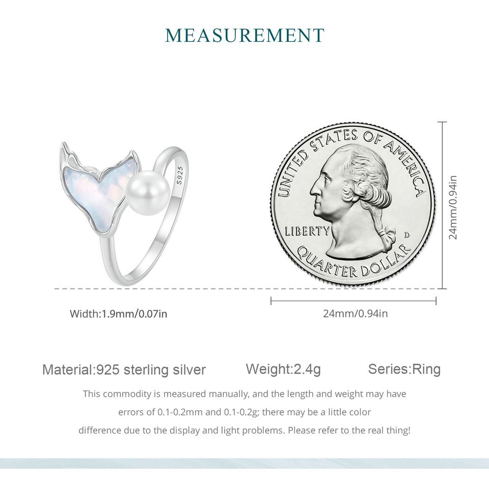 WOSTU 925 Sterling Silver Rainbow Crystal Mermaid Fishtail Pearl Ring For Women Opening Statement Rings Fine Jewelry Party Gift