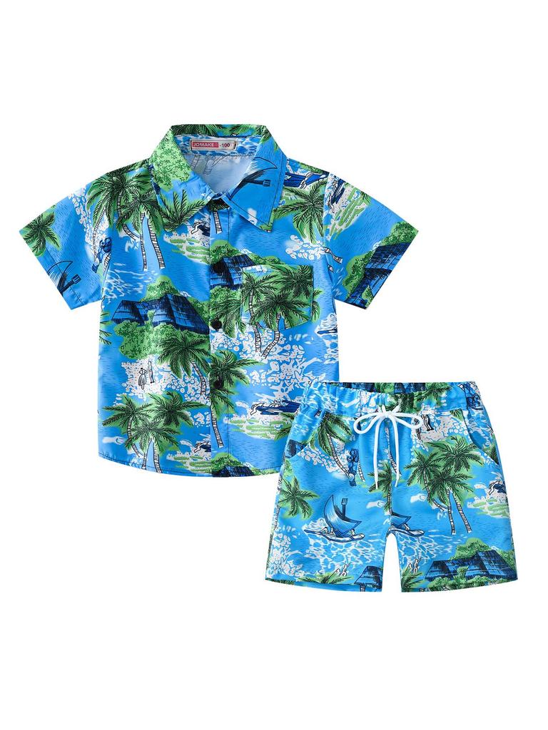 Summer Kids Beach Coconut Tree Boys' Short Sleeve & Shorts Set