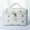 Retro Cherry Print Makeup Bag Cute Large Capacity Toiletry Bag Multifunctional Quilted Cotton Pencil Case Makeup Storage