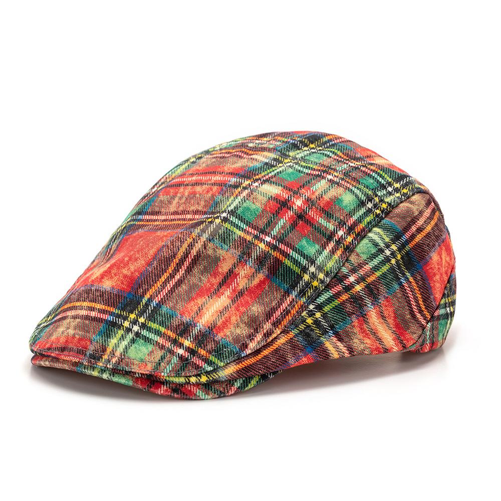 British Style Contrast Color Plaid Beret Women's Spring Summer Paintsman's Cap Men's Peaked Cap