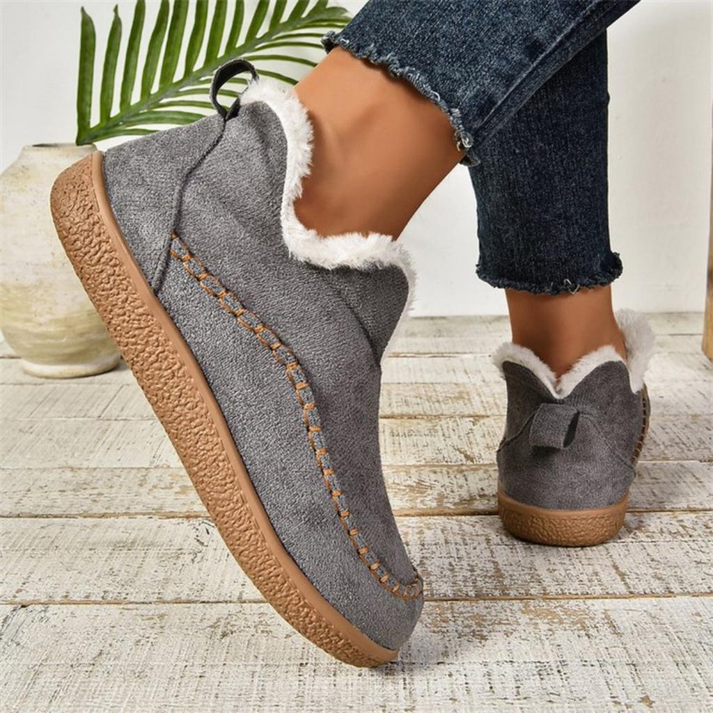 Fashionable Fleece Warm Cotton Boots for Women's Casual, Solid Color Suede Retro Oversized Snow Boots